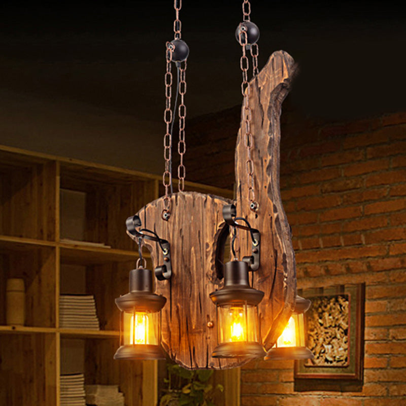 Beige Shaded Chandelier Lighting Fixture Antique Style Wooden Restaurant Ceiling Chandelier
