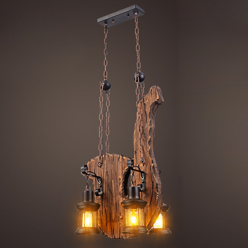 Beige Shaded Chandelier Lighting Fixture Antique Style Wooden Restaurant Ceiling Chandelier