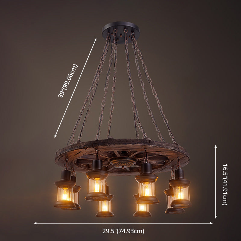 Beige Shaded Chandelier Lighting Fixture Antique Style Wooden Restaurant Ceiling Chandelier
