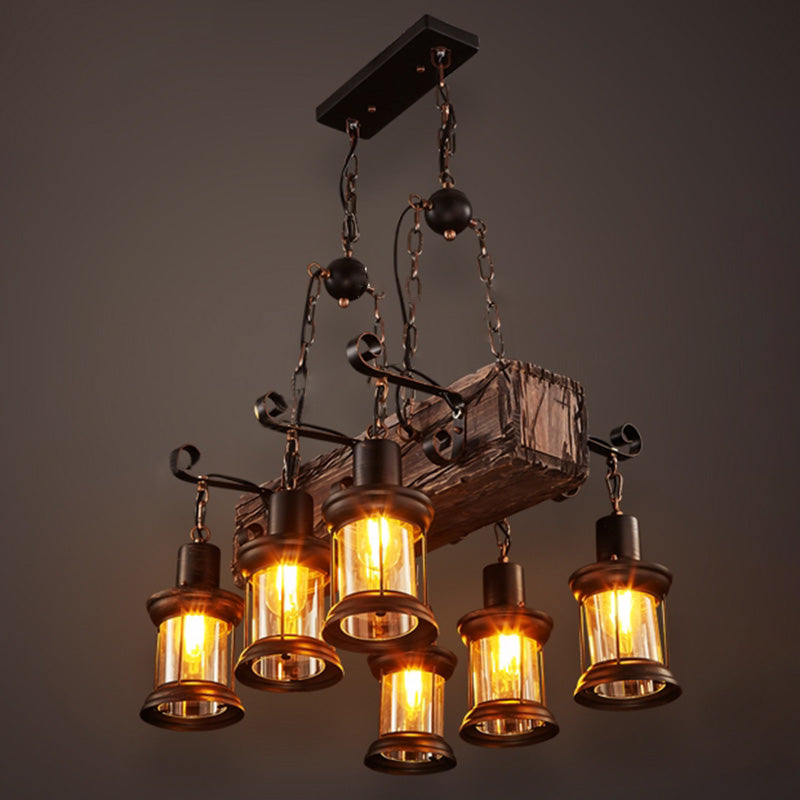 Beige Shaded Chandelier Lighting Fixture Antique Style Wooden Restaurant Ceiling Chandelier