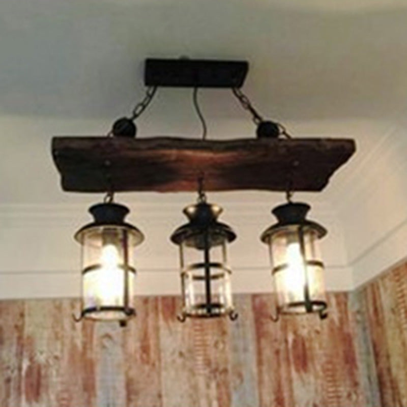 Beige Shaded Chandelier Lighting Fixture Antique Style Wooden Restaurant Ceiling Chandelier