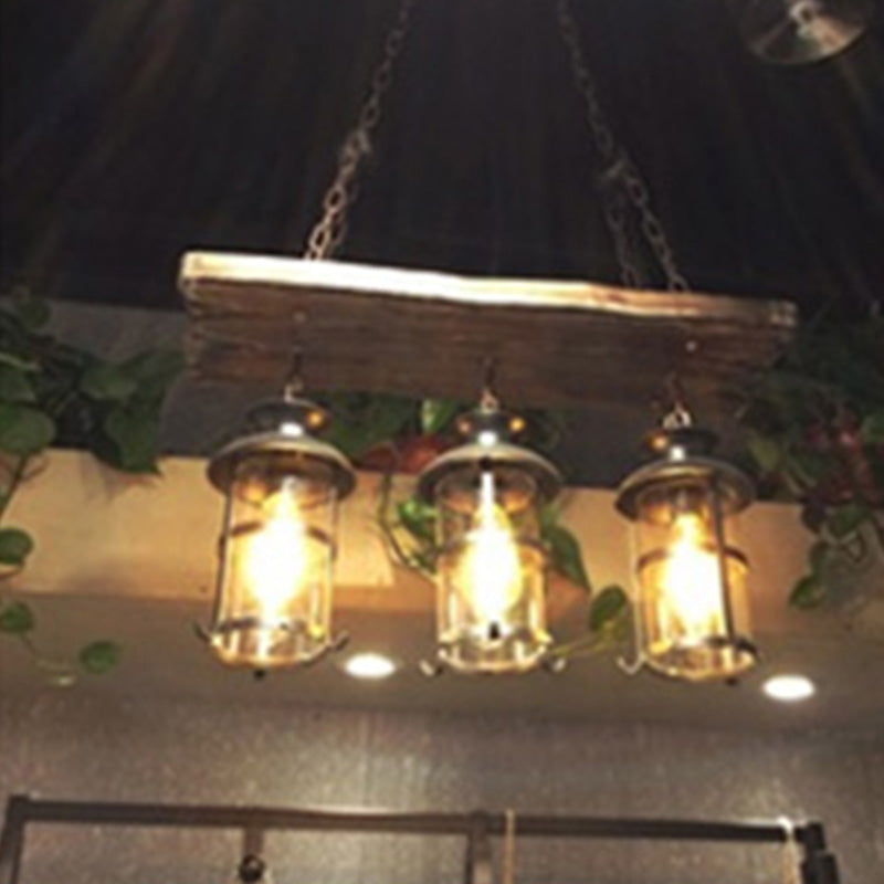 Beige Shaded Chandelier Lighting Fixture Antique Style Wooden Restaurant Ceiling Chandelier