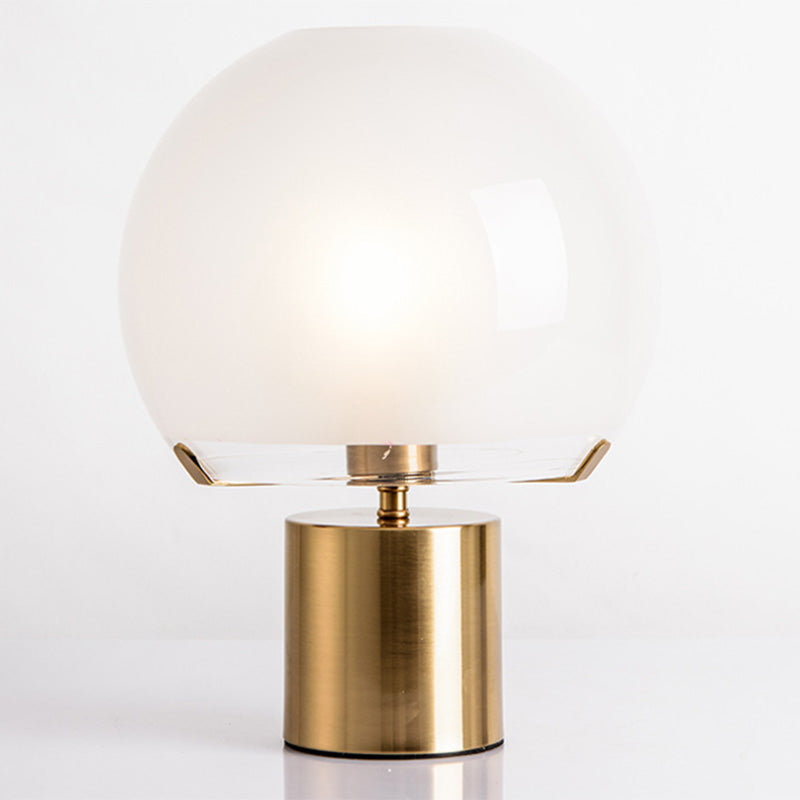 Black Lantern Table Lamp Postmodern 1-Light Ivory Glass Nightstand Light