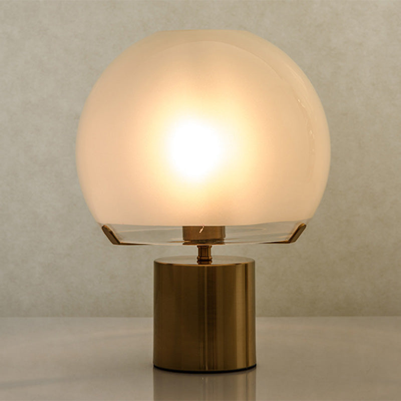 Black Lantern Table Lamp Postmodern 1-Light Ivory Glass Nightstand Light
