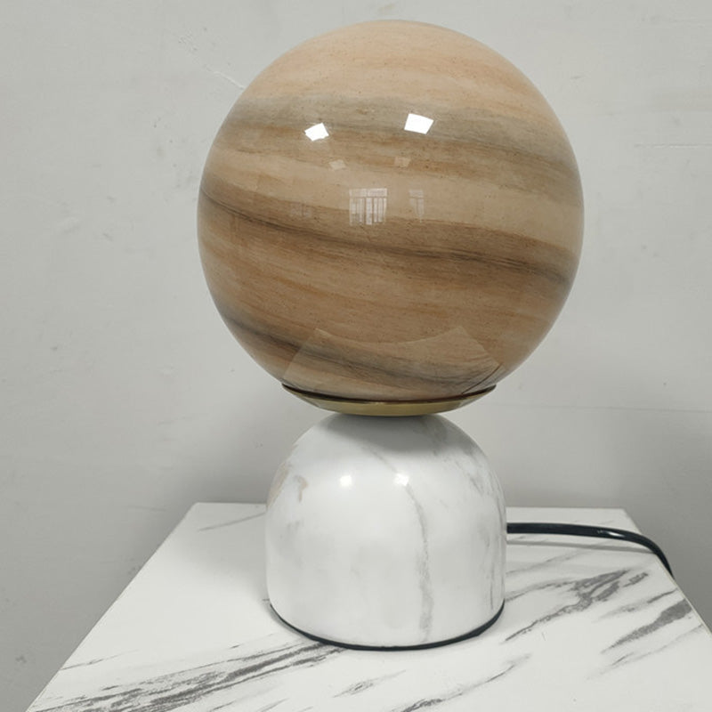 Multicolored Glass Planet Night Lamp Modern 1-Light Table Light with Marble Base