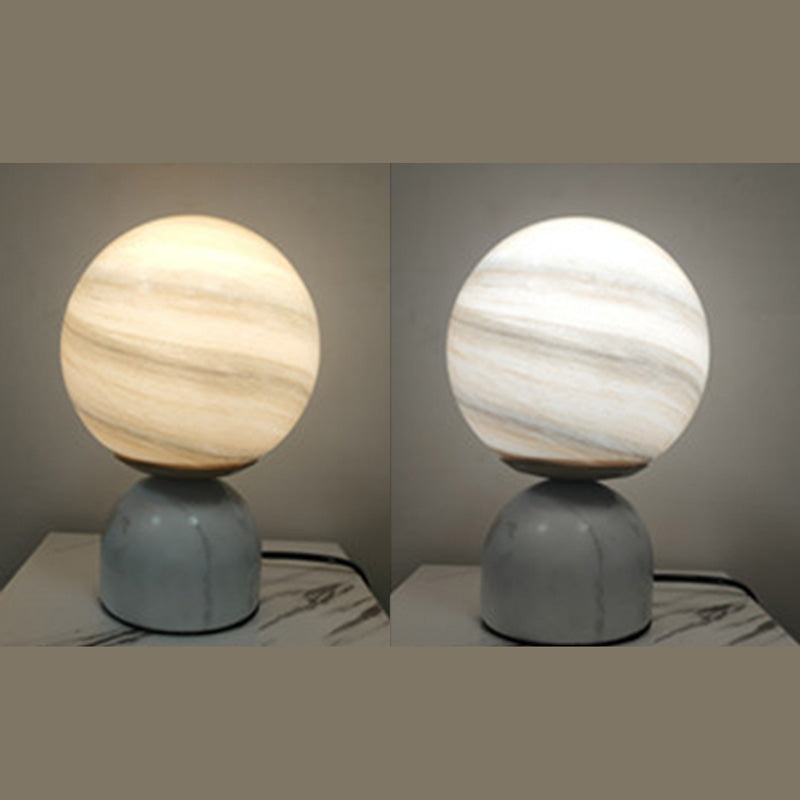 Multicolored Glass Planet Night Lamp Modern 1-Light Table Light with Marble Base