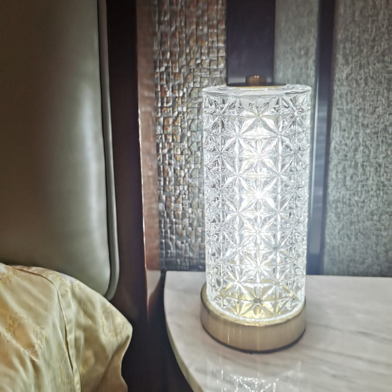 Lampada cilindrica di cristallo cilindrica Night Light Minimalist Gold Led Light per soggiorno