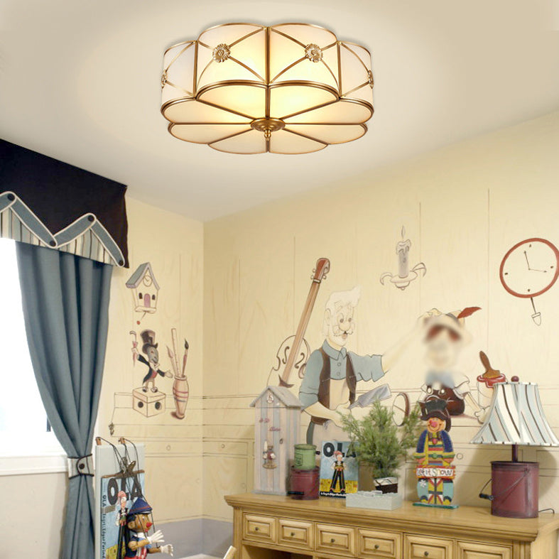 Glass Floral Flush Mount Lighting Minimalist Bedroom Flush Mount Ceiling Fixture in Gold