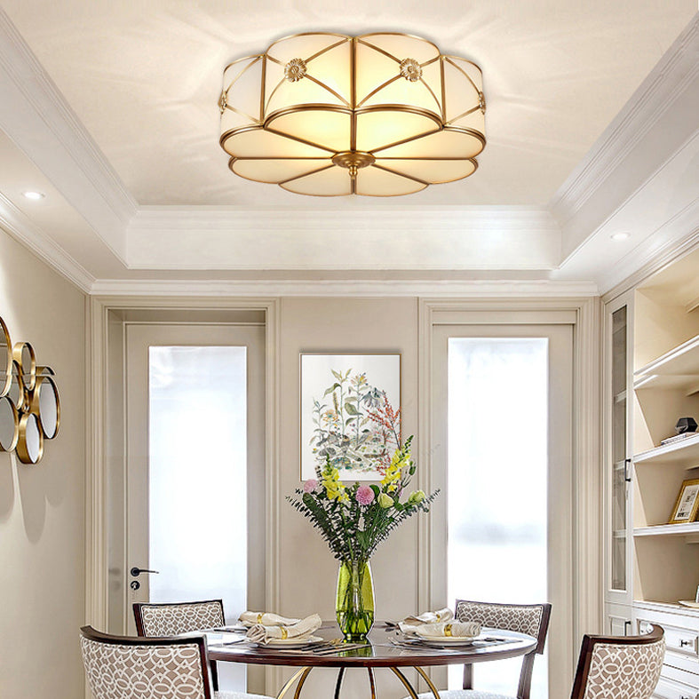 Glass Floral Flush Mount Lighting Minimalist Bedroom Flush Mount Ceiling Fixture in Gold