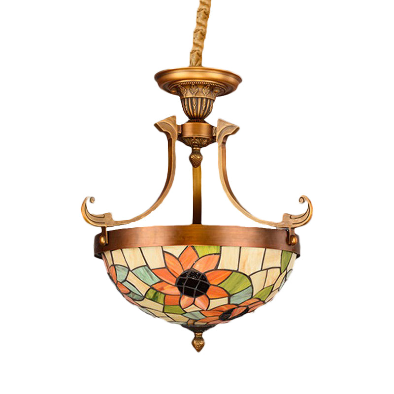 16"/18" W Flower/Leaf Chandelier Light Fixture 3 Lights Stained Glass Victorian Hanging Lamp Kit in White for Corridor