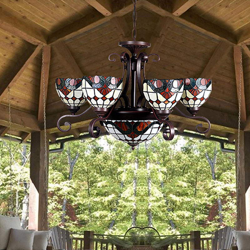 Lampada a cupola in vetro Light Light Tiffany 9 Luci Bianco/Red/Beige Accensione per soggiorno