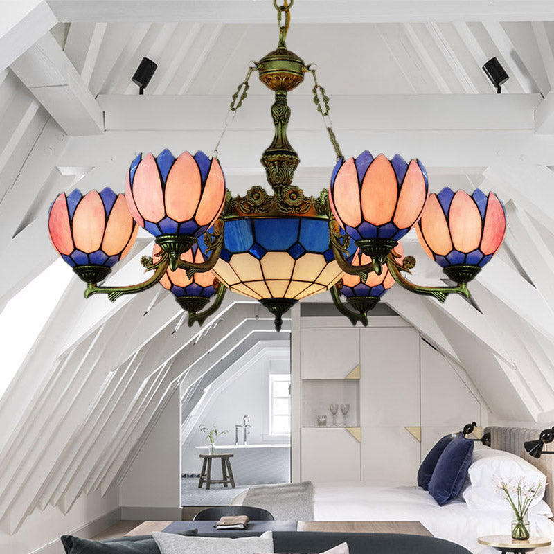 7 luci illuminazione il lampadario illuminazione tiffany colorato in vetro ciondolo in rosa per soggiorno