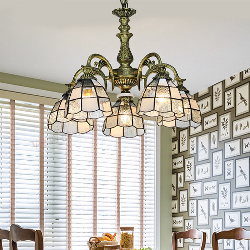 Domed Chandelier 5/9/11 Lights Blue/Textured White Glass Baroque Ceiling Pendant Light in Bronze for Bedroom