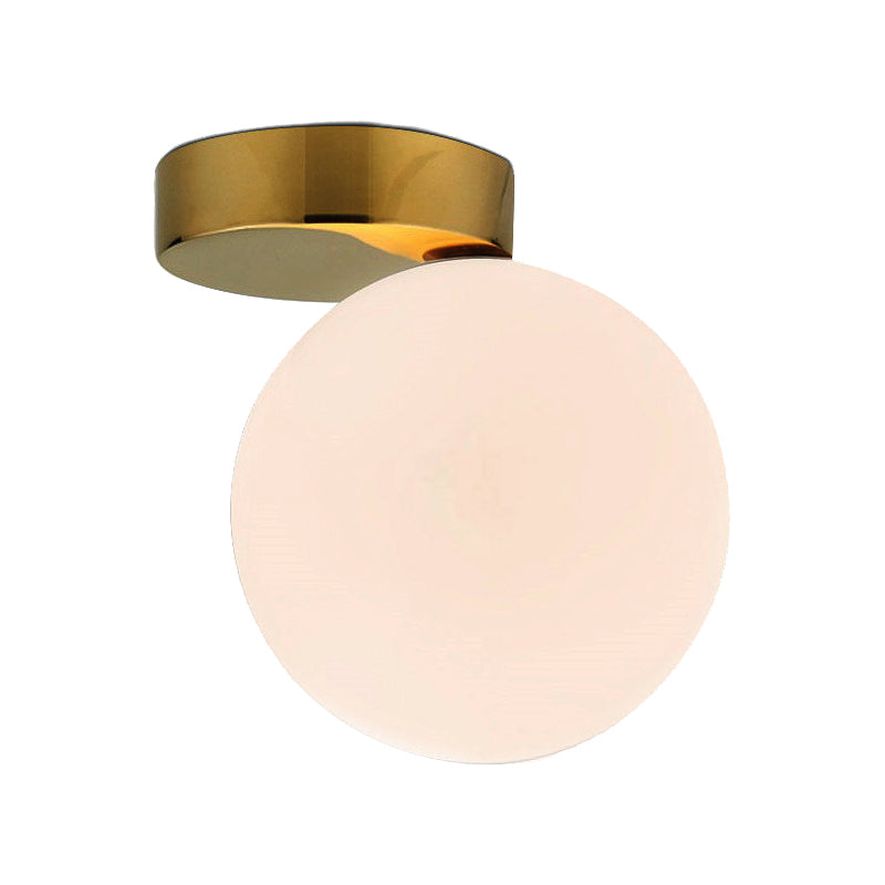 Plafonnier globe en verre blanc, luminaire nordique à 1 ampoule, finition dorée