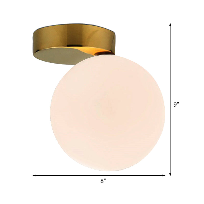 Plafonnier globe en verre blanc, luminaire nordique à 1 ampoule, finition dorée