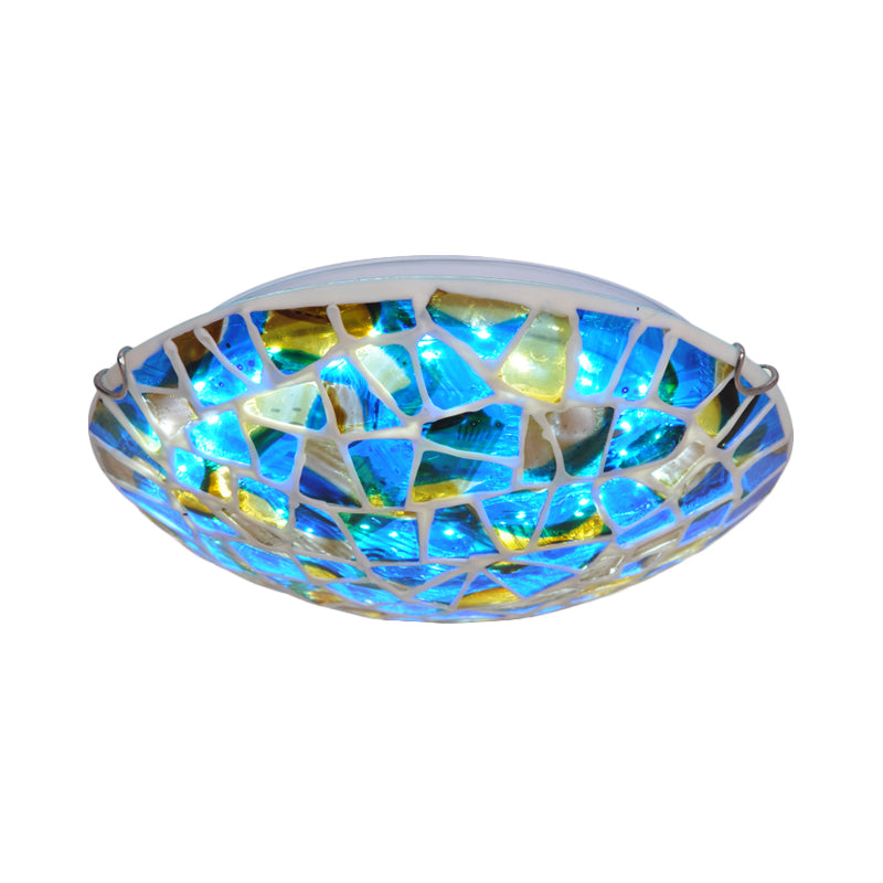 Bol encastré à 2/3/4 lumières en verre teinté bleu méditerranéen proche du plafonnier pour le salon, 12"/16"/19,5" W