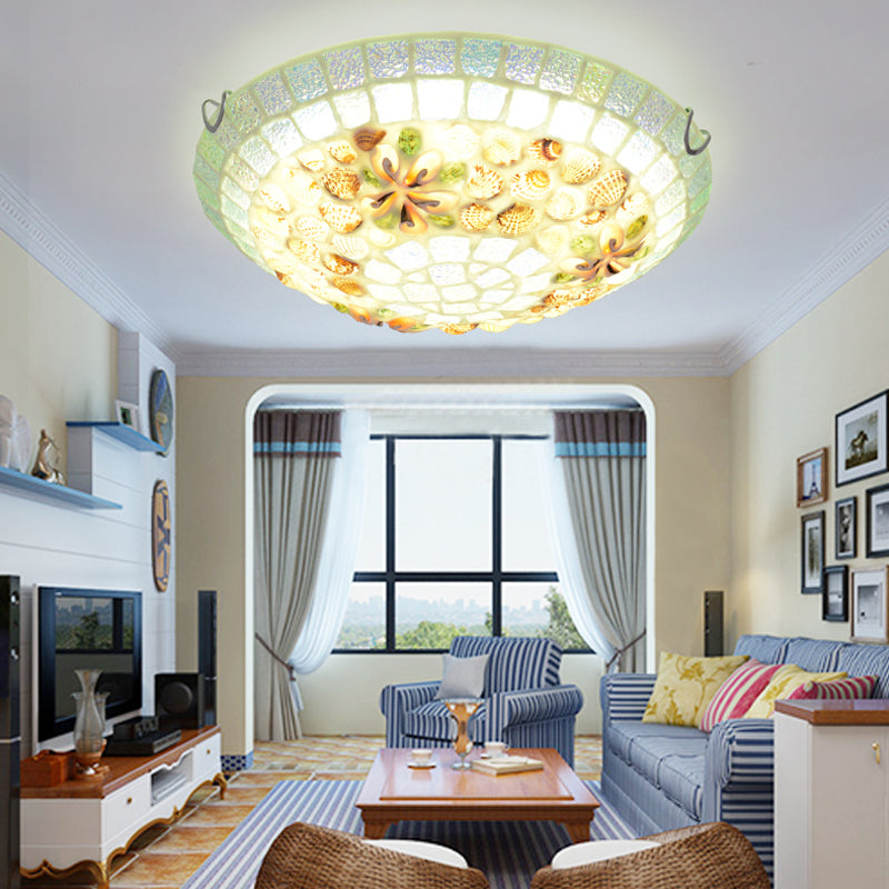 Lámpara LED de montaje empotrado con pantalla de cuenco estilo Tiffany, lámpara de techo de concha Beige para dormitorio, 12 "/ 16"/19,5 "de ancho