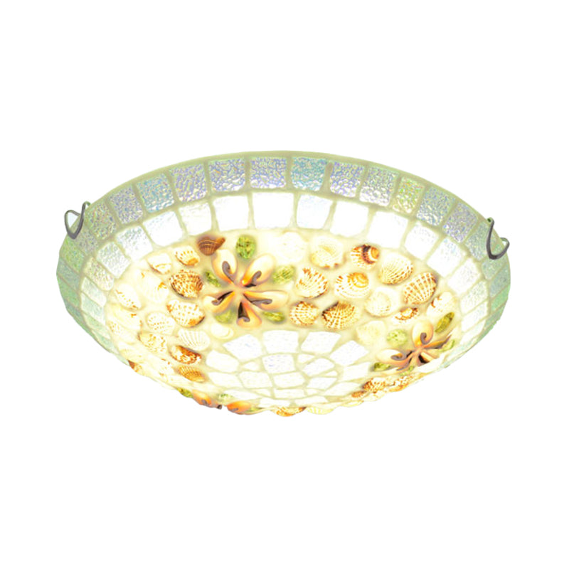 Lámpara LED de montaje empotrado con pantalla de cuenco estilo Tiffany, lámpara de techo de concha Beige para dormitorio, 12 "/ 16"/19,5 "de ancho