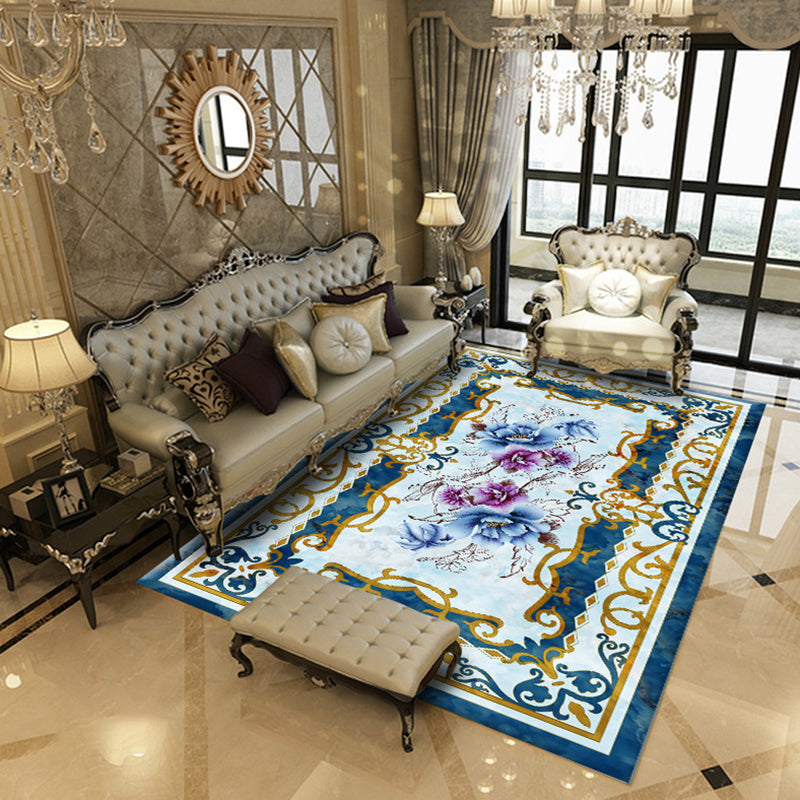 Abstract Marble Print Rug Eclectic European Style Carpet Anti-Slip Backing Carpet for Living Room
