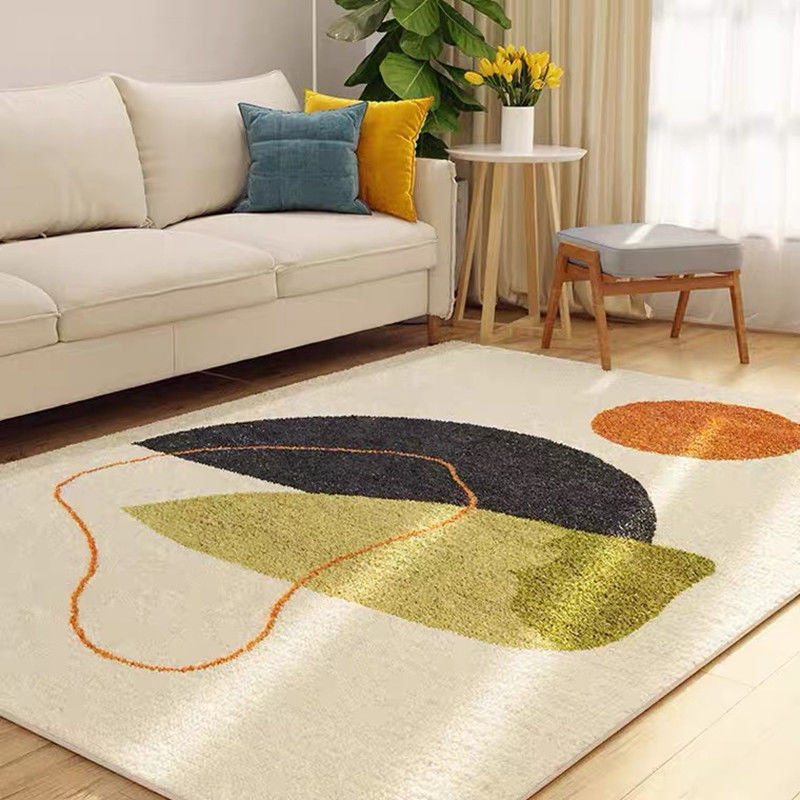 White Tone Bold Area Rug Polyester Abstract Pattern Carpet Non-Slip Backing Rug for Home Decoration