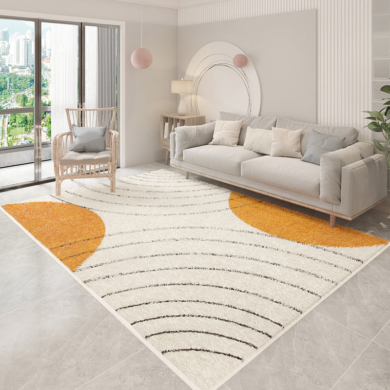 Apricot Tone Trendy Area Rug Polyester Abstract Print Rug Stain Resistant Indoor Rug for Living Room