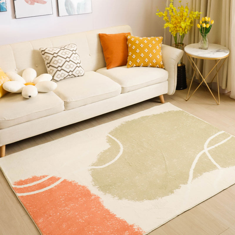 White Tone Nordic Area Carpet Polyester Color Block Rug Anti-Slip Backing Carpet for Living Room