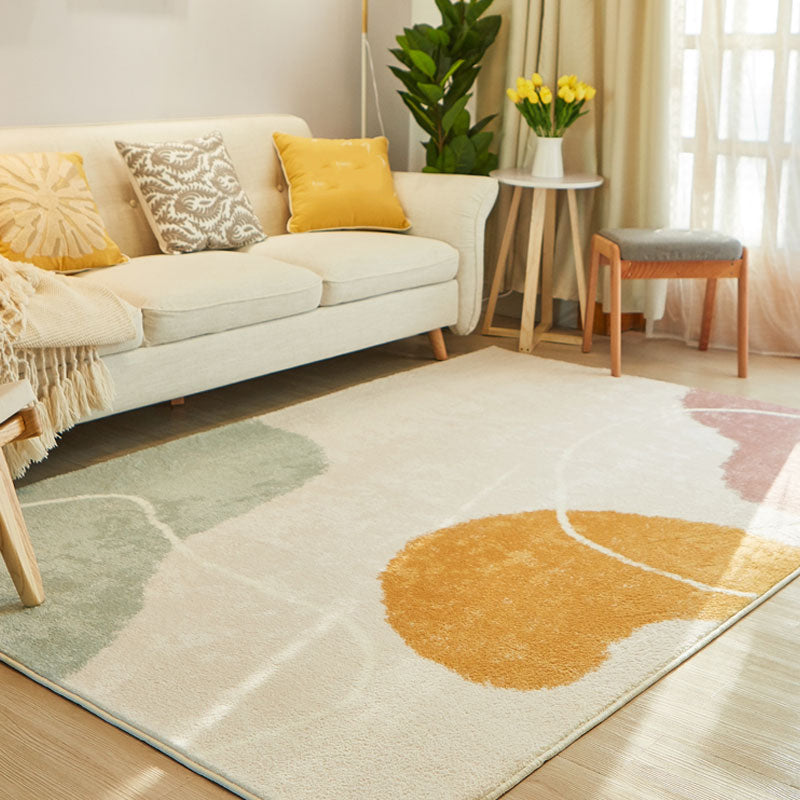 White Tone Nordic Area Carpet Polyester Color Block Rug Anti-Slip Backing Carpet for Living Room