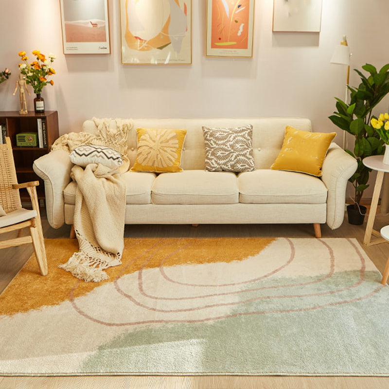 Tono bianco semplice area tappeto poliestere in poliestere astratto tappeto a blocchi di tappeto lavabile per decorazione per la casa