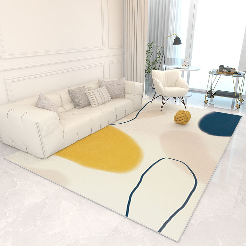 White Tone Trendy Rug Polyester Carpet Abstract Print Indoor Rug Anti-Slip Backing for Living Room