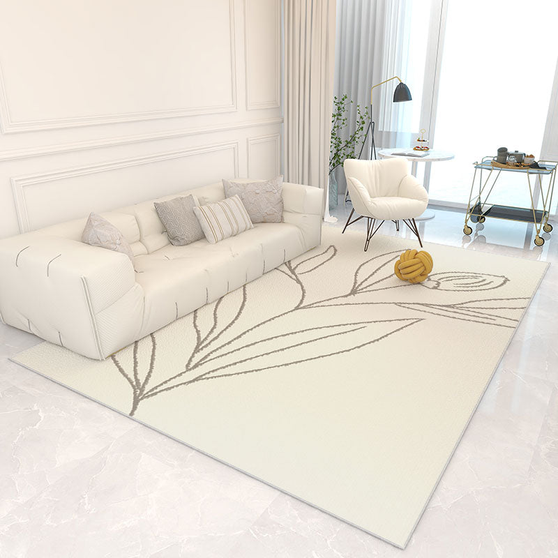 White Tone Trendy Rug Polyester Carpet Abstract Print Indoor Rug Anti-Slip Backing for Living Room