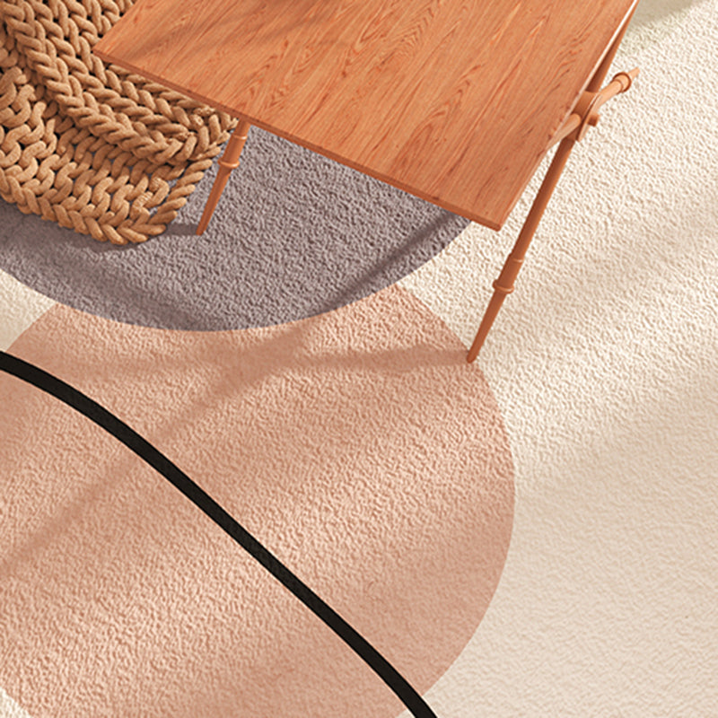 White Tone Nordic Rug Polyester Carpet Color Block Indoor Rug Non-Slip Backing for Living Room