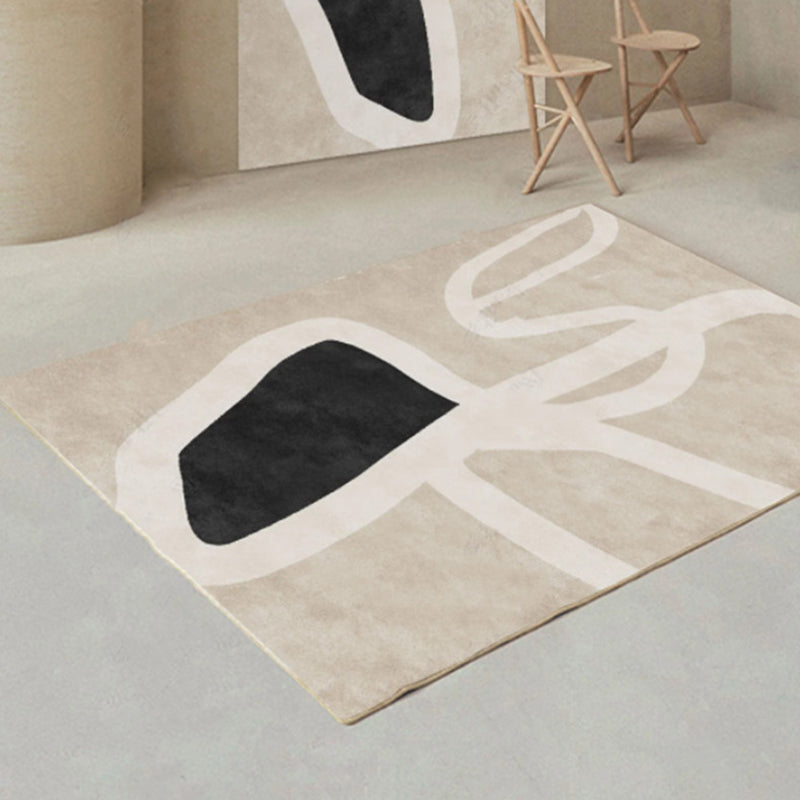 Apricot Tone Casual Rug Polyester Carpet Abstract Lines Indoor Rug Non-Slip Backing for Living Room