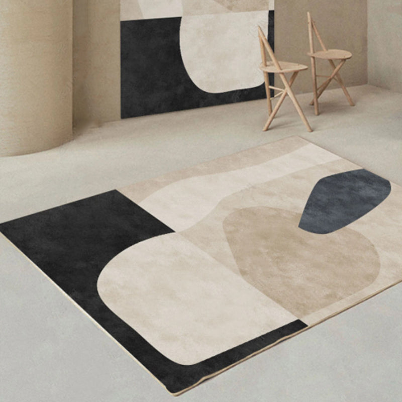 Apricot Tone Casual Rug Polyester Carpet Abstract Lines Indoor Rug Non-Slip Backing for Living Room