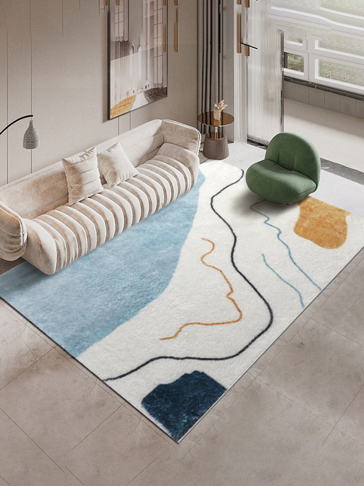 White Tone Casual Indoor Rug Polyester Abstract Pattern Carpet Anti-Slip Backing Rug for Home Decor