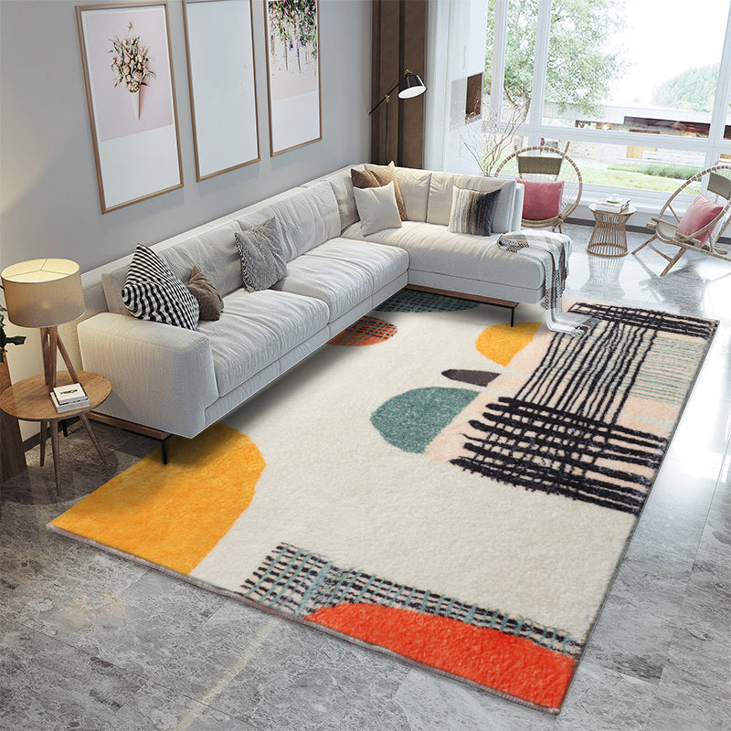 White Tone Casual Indoor Rug Polyester Abstract Pattern Carpet Anti-Slip Backing Rug for Home Decor