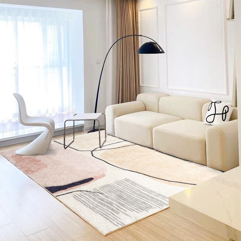 White Tone Casual Indoor Rug Polyester Abstract Pattern Carpet Anti-Slip Backing Rug for Home Decor