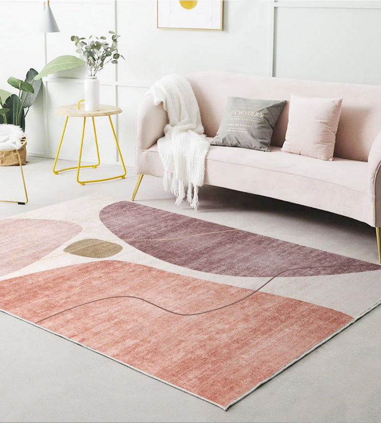 Light Color Nordic Indoor Rug Polyester Abstract Color Block Carpet Easy Care Rug for Home Decor