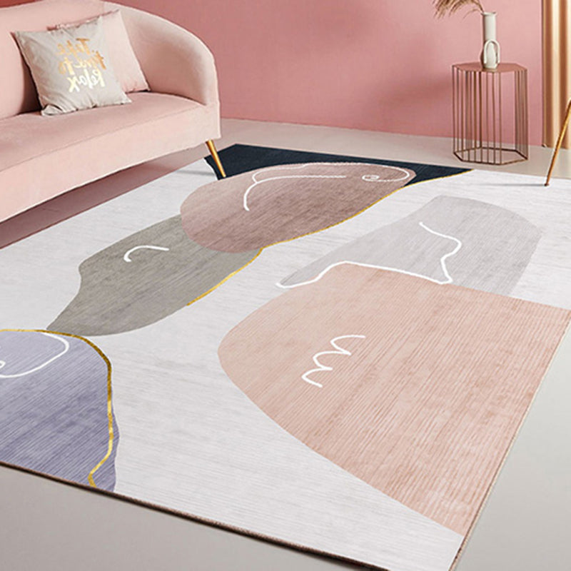Apricot Tone Home Decor Carpet Nordic Abstract Lines Area Rug Polyester with Non-Slip Backing Rug
