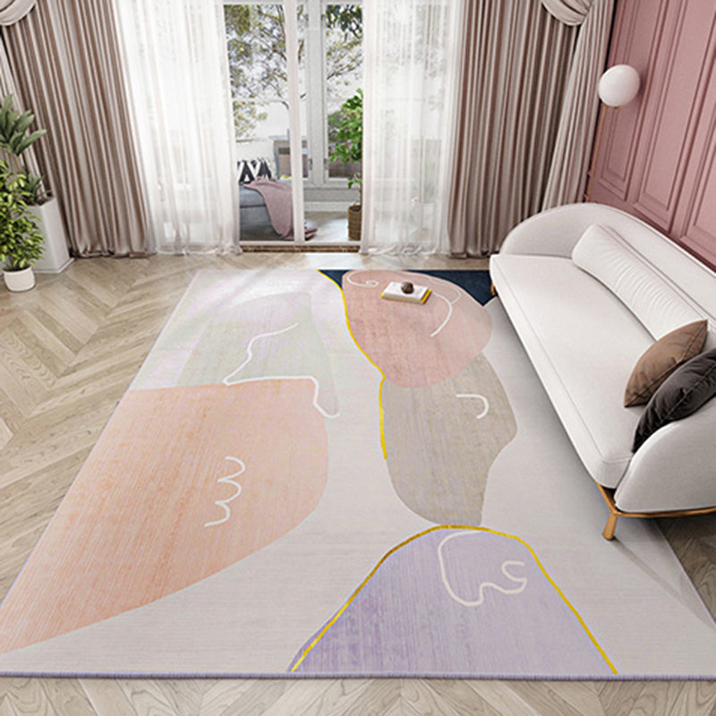 Apricot Tone Home Decor Carpet Nordic Abstract Lines Area Rug Polyester with Non-Slip Backing Rug