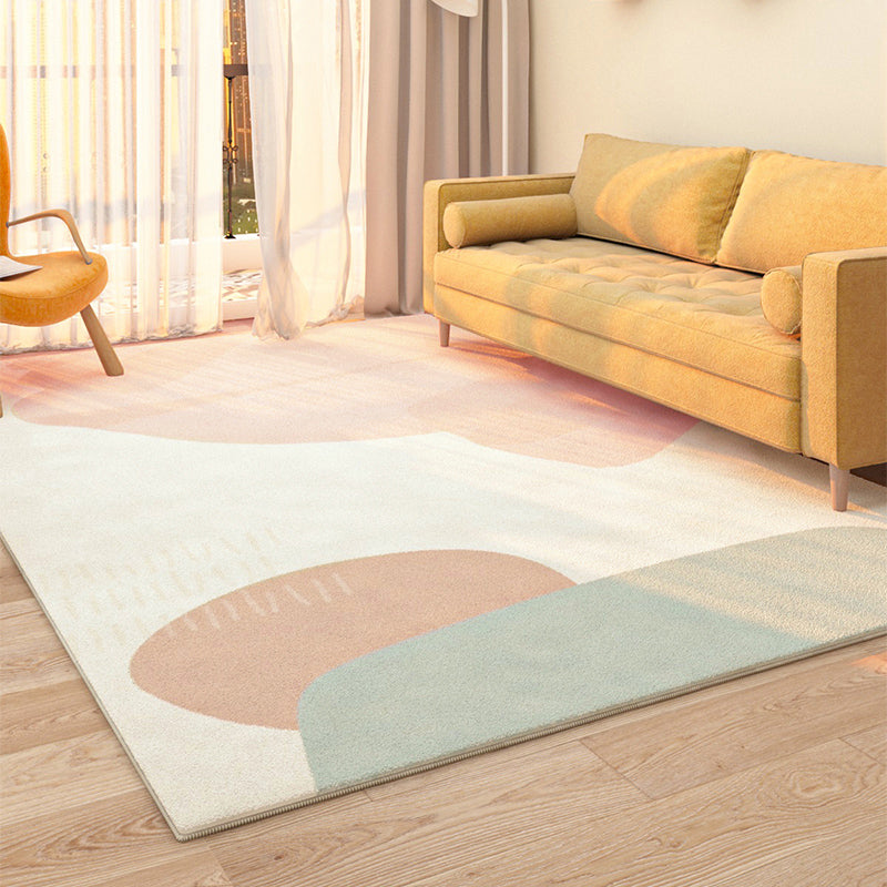 White Tone Home Decor Carpet Simple Abstract Pattern Area Rug Polyester with Non-Slip Backing Rug