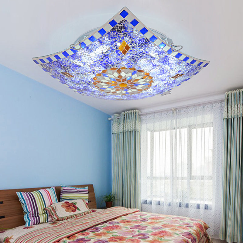 Square Flush Light Fixture Baroque Style Purple Glass 12"/16"/19.5" Wide LED Flush Mount Recessed Lighting