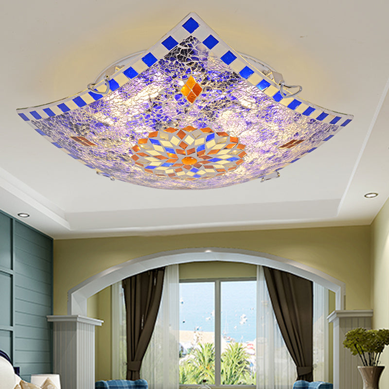 Square Flush Light Fixture Baroque Style Purple Glass 12"/16"/19.5" Wide LED Flush Mount Recessed Lighting