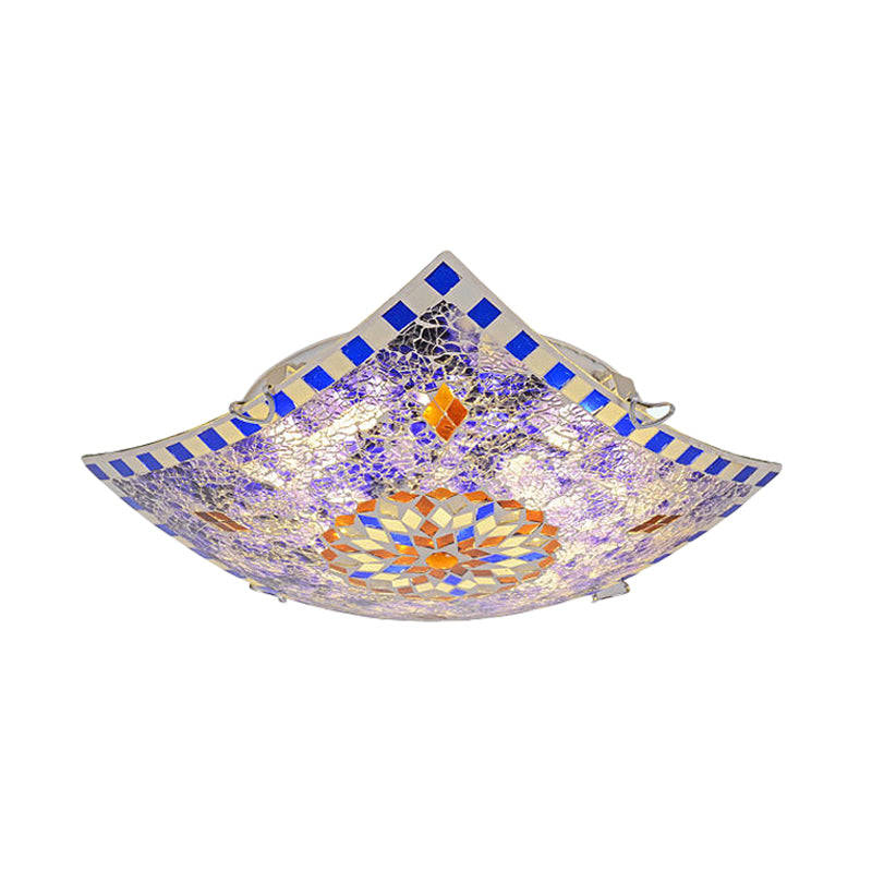 Square Flush Light Fixture Baroque Style Purple Glass 12"/16"/19.5" Wide LED Flush Mount Recessed Lighting