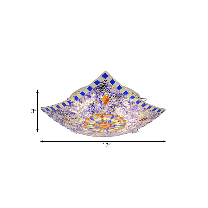 Square Flush Light Fixture Baroque Style Purple Glass 12"/16"/19.5" Wide LED Flush Mount Recessed Lighting