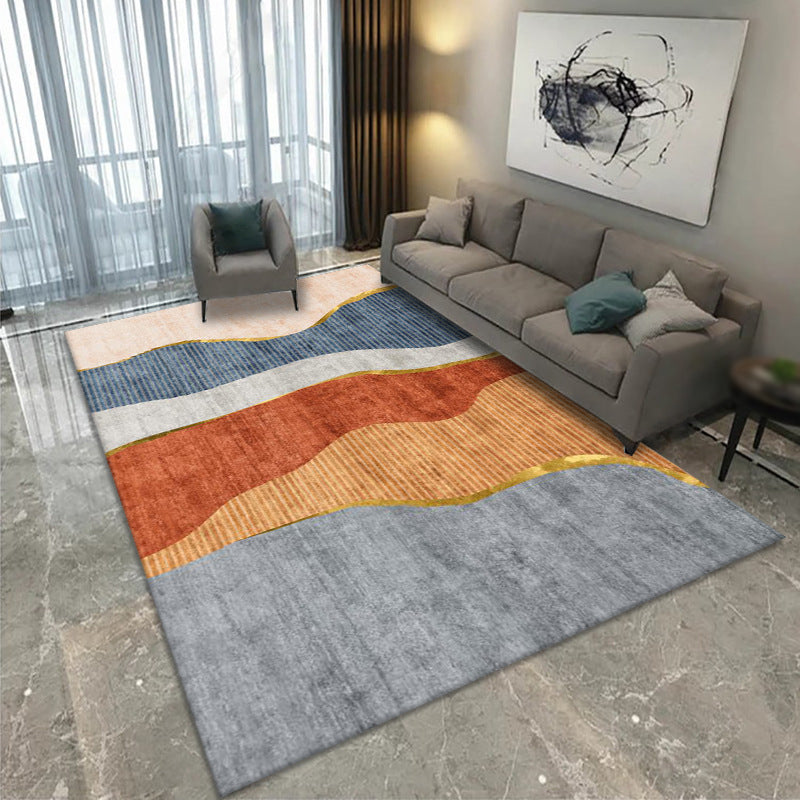 Nordic Area Carpet Contrast Panel Indoor Rug Polyester Living Room Carpet with Non-Slip Backing