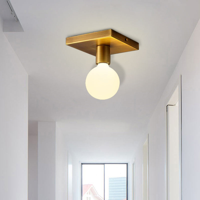 Plafonnier encastré à plaque arrière carrée/ronde dorée avec verre dépoli, plafonnier simple à 1 tête