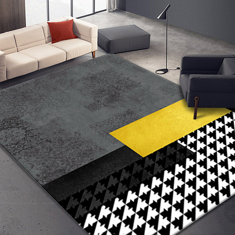 Trendy Houndstooth Print Rug Polyester Carpet Stain Resistant Indoor Rug for Home Decoration