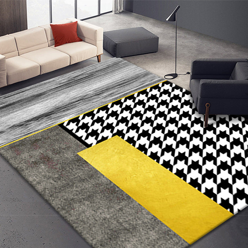 Trendy Houndstooth Print Rug Polyester Carpet Stain Resistant Indoor Rug for Home Decoration