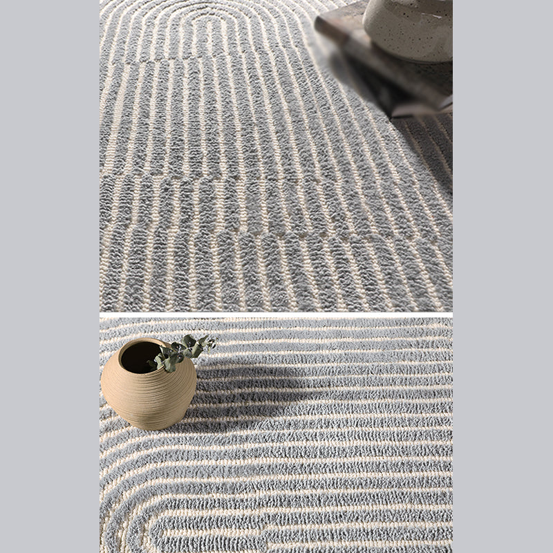 Stylish Grey Modern Rug Polyester Stripe Pattern Area Carpet Non-Slip Backing Rug for Home Decor