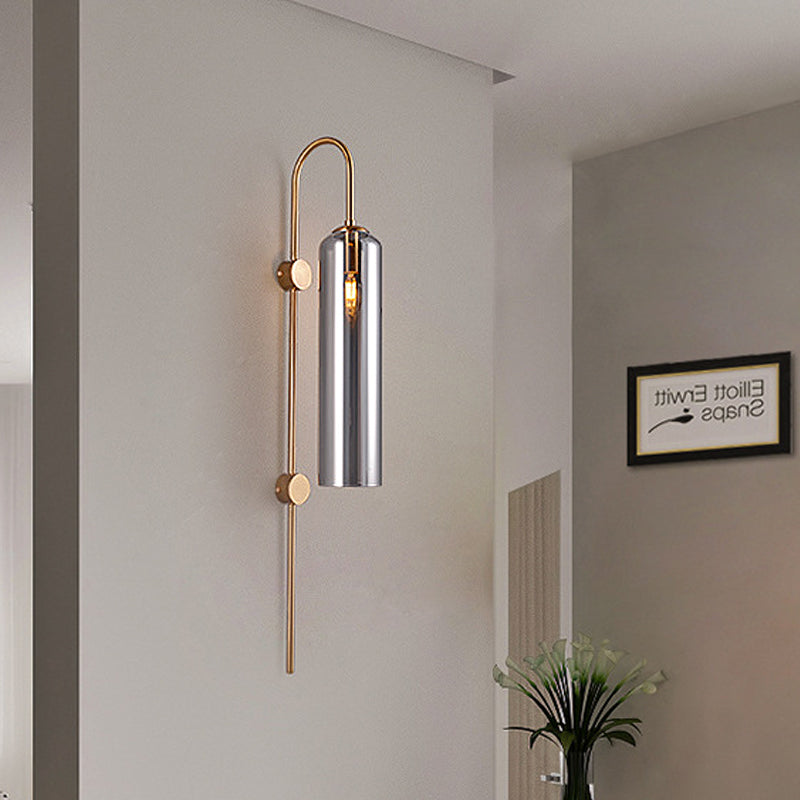 Cylindrical Living Room Wall Lighting Smoke Gray Glass 1 Bulb Modernist Sconce Light Fixture